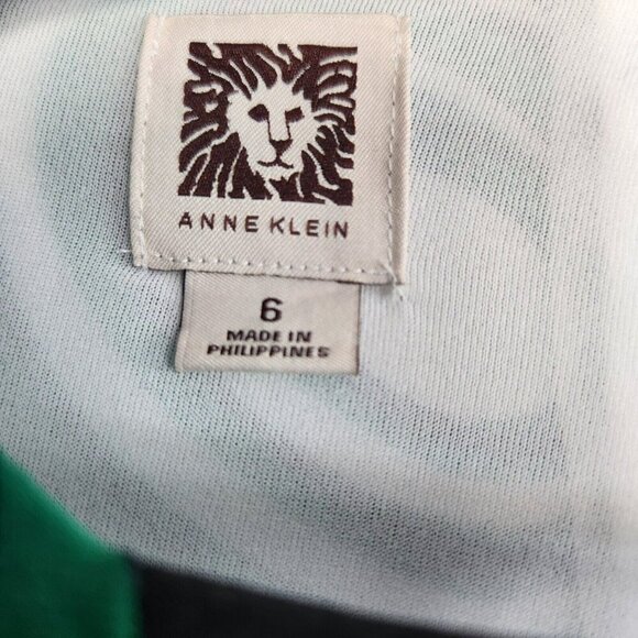 Anne Klein Green Black Circle Abstract Print Midi Keyhole Dress 3/4 Sleeve Sz 6 - Picture 4 of 14